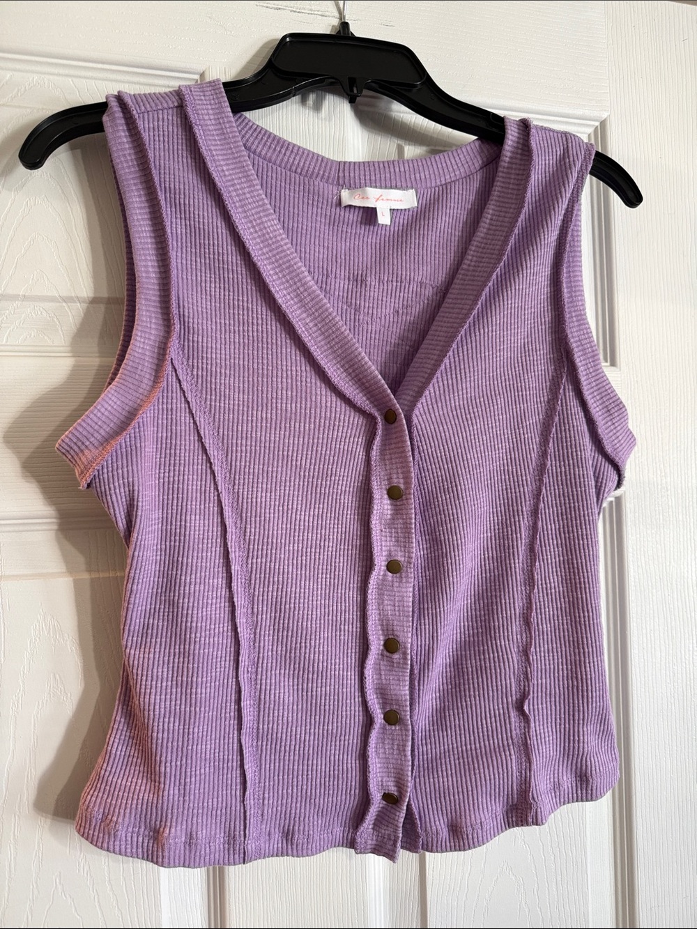 Ces Femme Lavender Ribbed Button-Front Tank - Picture 3 of 5